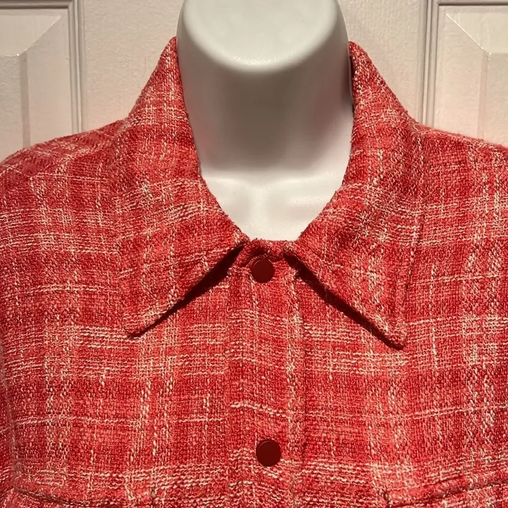 Zara Pink/White Tweed Woven Shirt‎ Shacket Size S - Picture 2 of 12